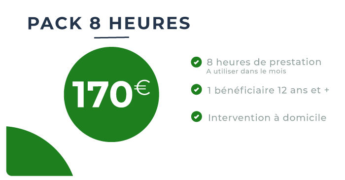 tarif pack 8 heures de préstation, 1 bénéficiaire, intervention à domicile