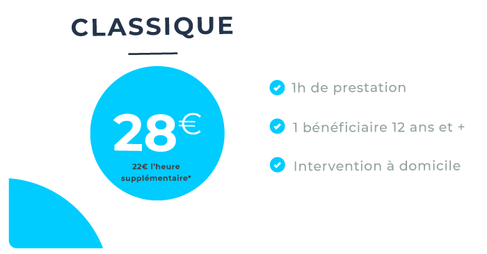 tarif classique 1h de prestation, 1 bénéficiaire, intervention à domicile