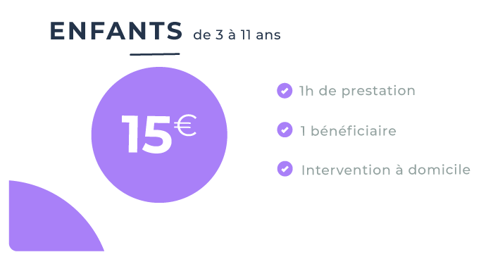 tarif enfants 1 heure de préstation, 1 bénéficiaire, intervention à domicile